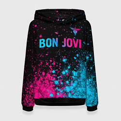 Толстовка-худи женская Bon Jovi - neon gradient: символ сверху, цвет: 3D-черный