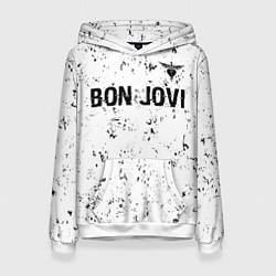 Толстовка-худи женская Bon Jovi glitch на светлом фоне: символ сверху, цвет: 3D-белый