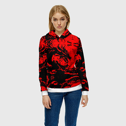 Женская толстовка Черный дракон на красном небе / 3D-Белый – фото 3