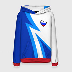 Толстовка-худи женская Флаг России в сердечке - синий, цвет: 3D-красный