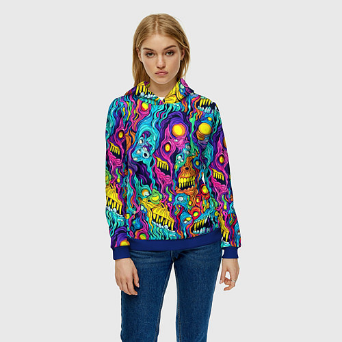 Женская толстовка Кислотные психоделические черепа / 3D-Синий – фото 3