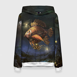 Толстовка-худи женская Рыба-дирижабль в ночи, цвет: 3D-белый