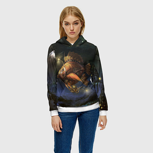 Женская толстовка Рыба-дирижабль в ночи / 3D-Белый – фото 3