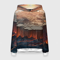 Толстовка-худи женская Разлом земли и лавовой поверхности, цвет: 3D-белый