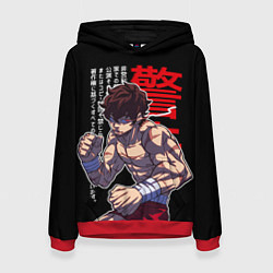 Толстовка-худи женская Баки Ханма и иероглифы, цвет: 3D-красный