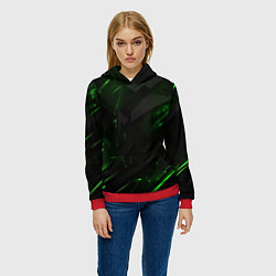 Толстовка-худи женская Dark black green abstract, цвет: 3D-красный — фото 2