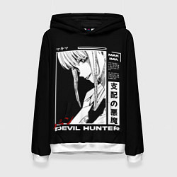 Толстовка-худи женская Макима охотник - Человек бензопила, цвет: 3D-белый