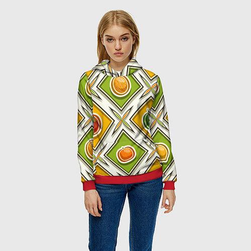 Женская толстовка Fruits and berries pattern / 3D-Красный – фото 3