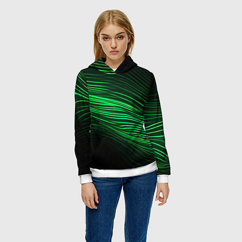 Женская толстовка Green neon lines / 3D-Белый – фото 3
