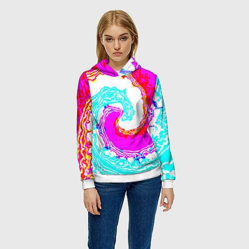 Женская толстовка Тай-дай бирюзово-розовый / 3D-Белый – фото 3