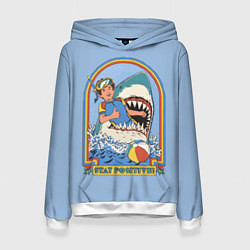 Толстовка-худи женская Хищная акула водолаз - будь позитивным, цвет: 3D-белый