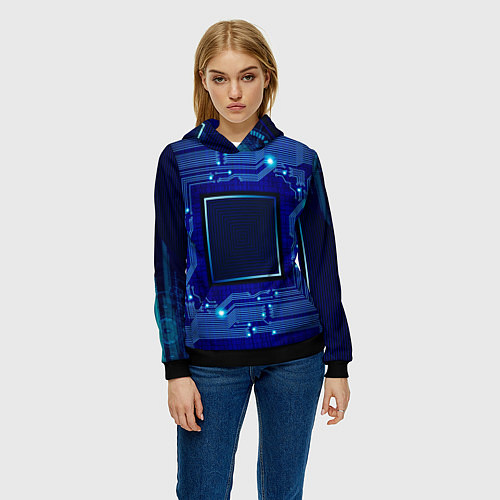 Женская толстовка Технический синий паттерн / 3D-Черный – фото 3