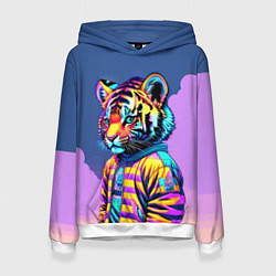 Толстовка-худи женская Cool tiger cub - pop art, цвет: 3D-белый