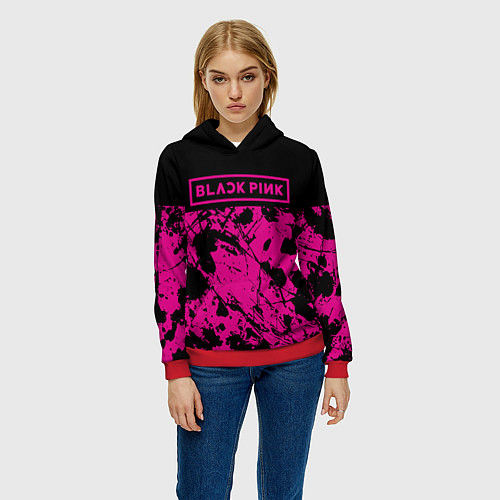 Женская толстовка Black pink - emblem - pattern - music / 3D-Красный – фото 3