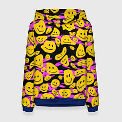Толстовка-худи женская Растекшийся смайл на пиксельном фоне, цвет: 3D-синий