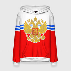 Толстовка-худи женская Герб Российской Федерации - полосы, цвет: 3D-белый