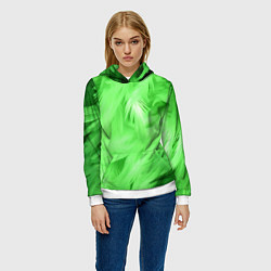 Толстовка-худи женская Зеленые абстрактные листья, цвет: 3D-белый — фото 2