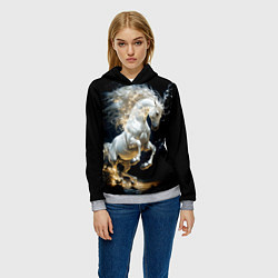 Толстовка-худи женская Конь Белая молния, цвет: 3D-меланж — фото 2