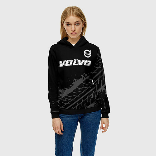 Женская толстовка Volvo speed на темном фоне со следами шин: символ / 3D-Черный – фото 3