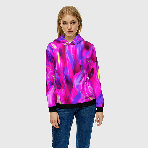 Женская толстовка Pink blue texture / 3D-Черный – фото 3