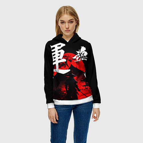 Женская толстовка Японский самурай и красная луна / 3D-Белый – фото 3