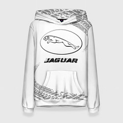 Толстовка-худи женская Jaguar speed на светлом фоне со следами шин, цвет: 3D-белый