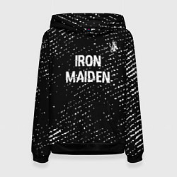 Толстовка-худи женская Iron Maiden glitch на темном фоне: символ сверху, цвет: 3D-черный
