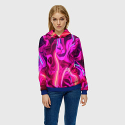 Толстовка-худи женская Pink neon abstract, цвет: 3D-синий — фото 2