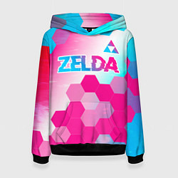 Толстовка-худи женская Zelda neon gradient style: символ сверху, цвет: 3D-черный