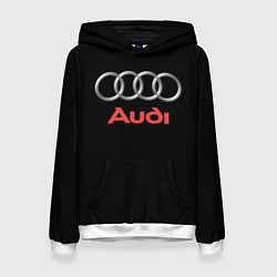 Толстовка-худи женская Audi sport на чёрном, цвет: 3D-белый