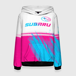 Толстовка-худи женская Subaru neon gradient style: символ сверху, цвет: 3D-черный