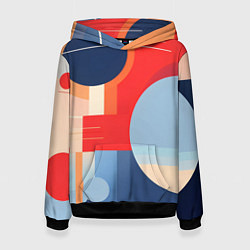 Толстовка-худи женская Геометрическая абстракция с кругами и полосками, цвет: 3D-черный