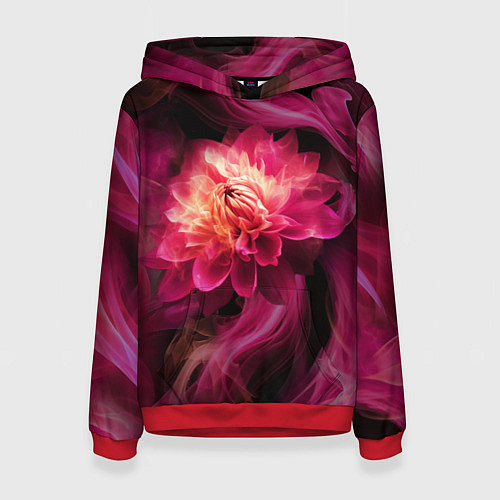 Женская толстовка Розовый цветок в огне - нейросеть / 3D-Красный – фото 1