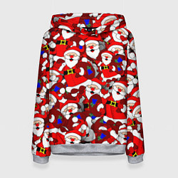 Толстовка-худи женская Новогодний паттерн с дедами морозами, цвет: 3D-меланж