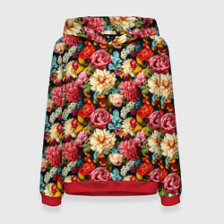Толстовка-худи женская Узор из роз и разных цветов, цвет: 3D-красный