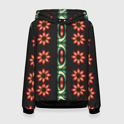 Толстовка-худи женская Красочный цветочный орнамент с ромашками, цвет: 3D-черный