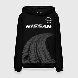 Толстовка-худи женская Nissan speed на темном фоне со следами шин: символ, цвет: 3D-черный