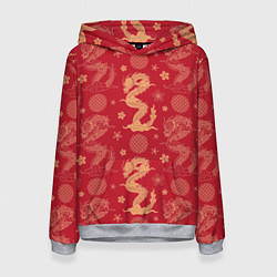Толстовка-худи женская Азиатские драконы - классика, цвет: 3D-меланж