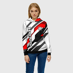 Толстовка-худи женская Honda - red and white, цвет: 3D-черный — фото 2