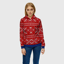 Толстовка-худи женская Красный вязаный узор свитера, цвет: 3D-синий — фото 2