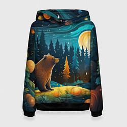 Толстовка-худи женская Хозяин тайги: медведь в лесу, цвет: 3D-черный