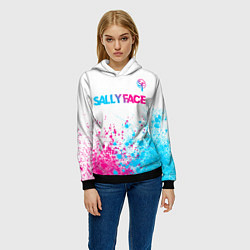 Толстовка-худи женская Sally Face neon gradient style: символ сверху, цвет: 3D-черный — фото 2