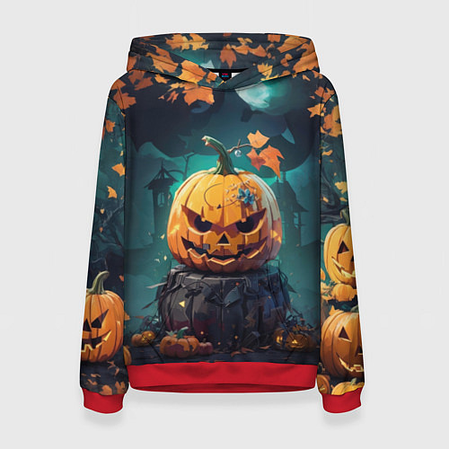 Женская толстовка Хэллоуинская тыква под луной / 3D-Красный – фото 1
