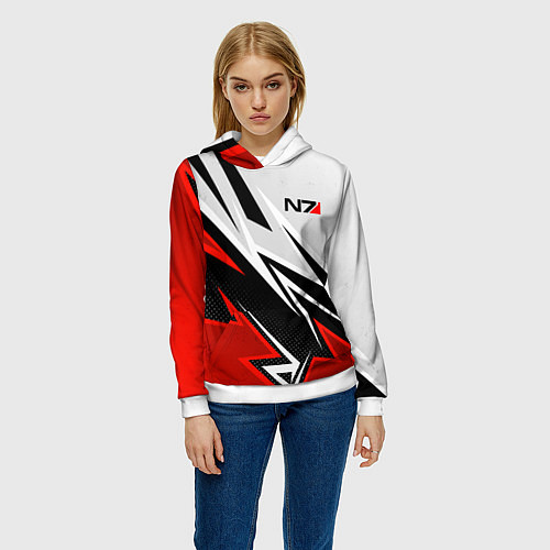 Женская толстовка N7 mass effect - white and red / 3D-Белый – фото 3