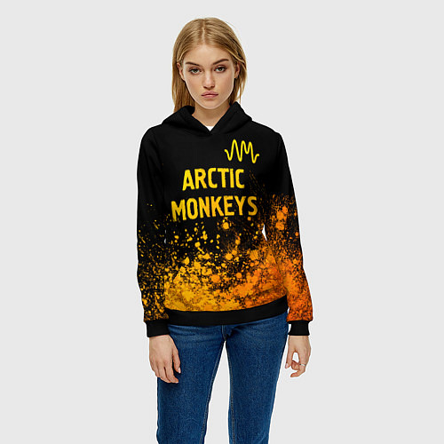 Женская толстовка Arctic Monkeys - gold gradient: символ сверху / 3D-Черный – фото 3
