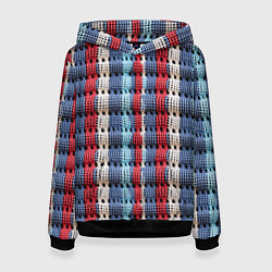 Толстовка-худи женская Вязаный узор разноцветные вертикальные полосы, цвет: 3D-черный