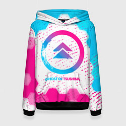 Толстовка-худи женская Ghost of Tsushima neon gradient style, цвет: 3D-черный