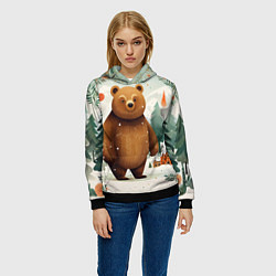 Толстовка-худи женская Рождественский мишка фолк-арт, цвет: 3D-черный — фото 2