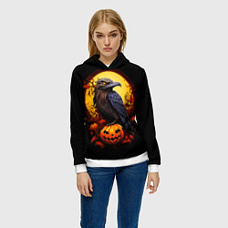 Толстовка-худи женская Halloween - ворон и тыква, цвет: 3D-белый — фото 2