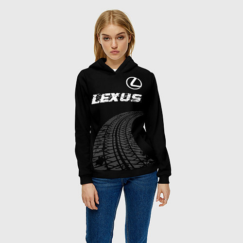 Женская толстовка Lexus speed на темном фоне со следами шин: символ / 3D-Черный – фото 3